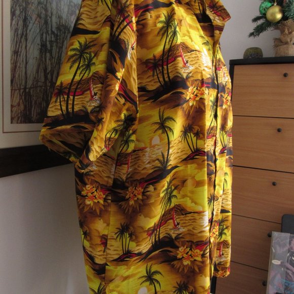 Vintage Hawaiian Shirt Men's XXL Button-Up Sunset Sailing Floral Palm Trees Nice - Picture 6 of 12